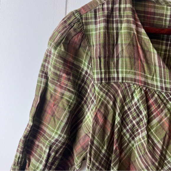 Maurices Green and Brown Plaid V-Neck Blouse - Picture 2 of 6